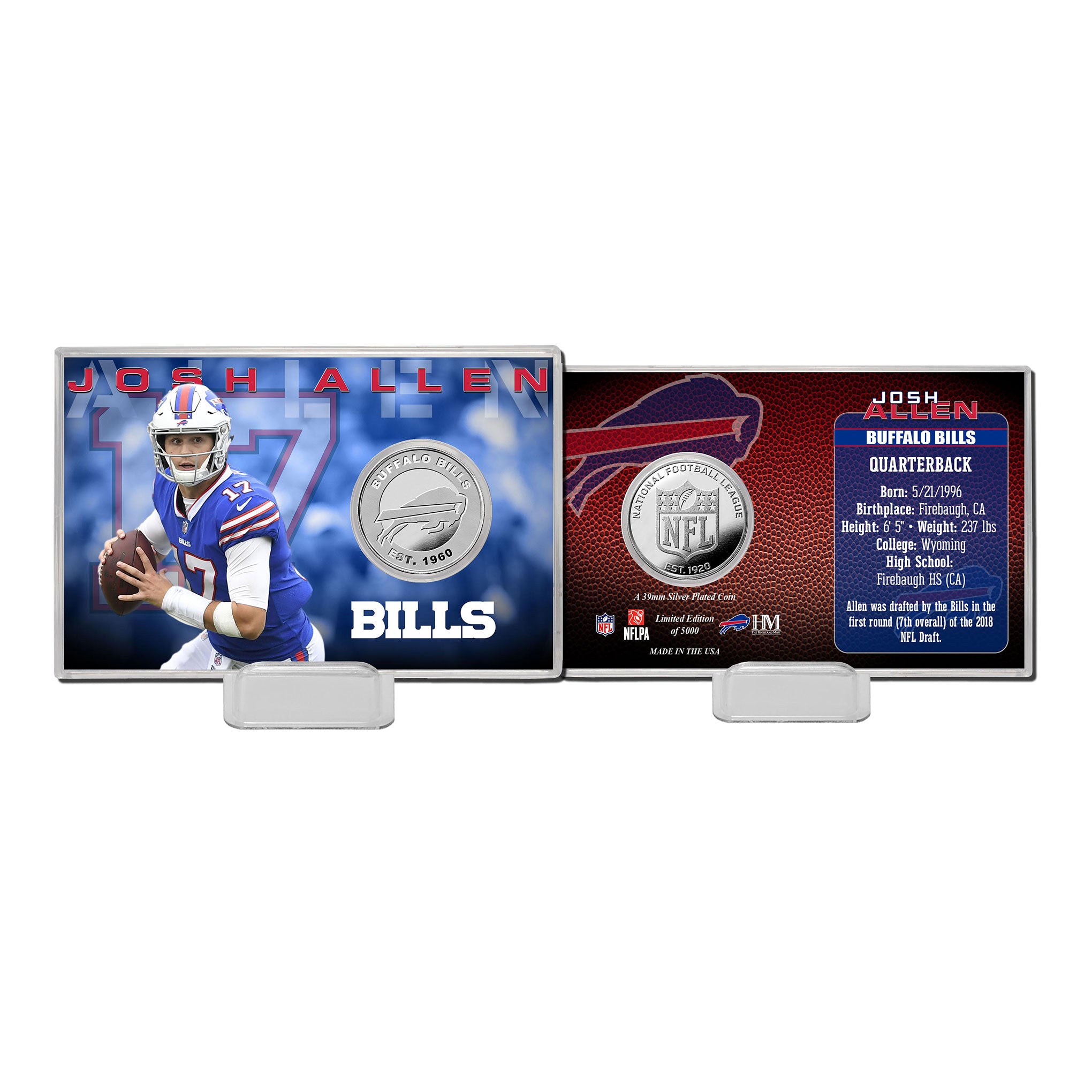 NFL Josh Allen Bills Player Silver Mint Coin in Presentation Display