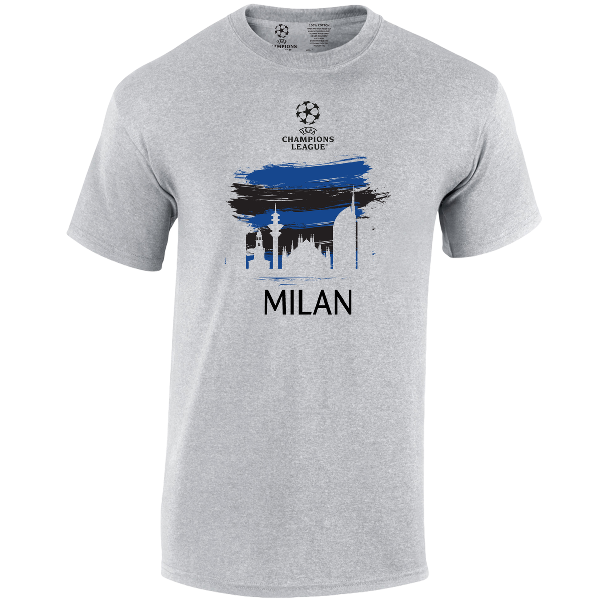 Champions League Milan City Blue Painted Skyline T-Shirt Grey