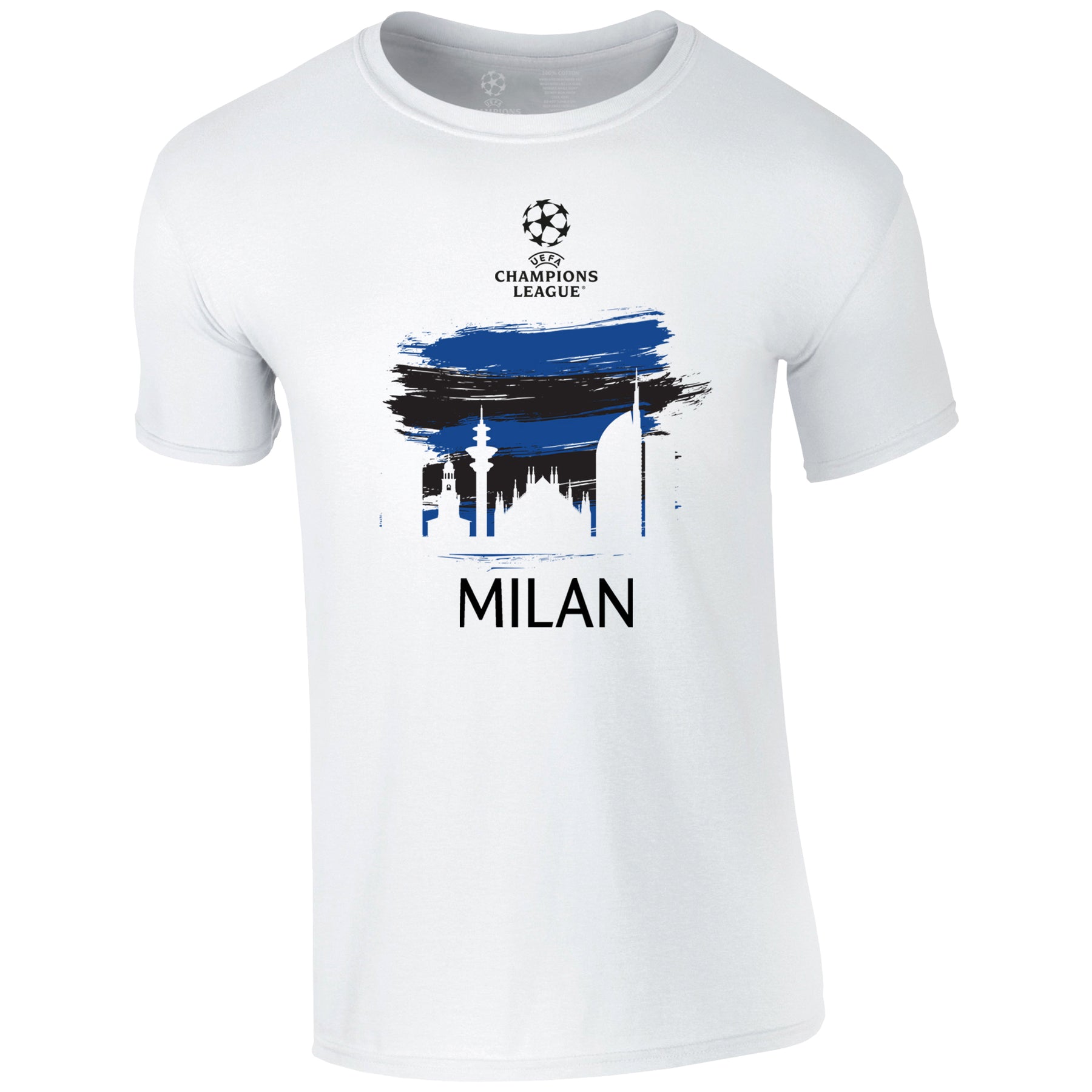Champions League Milan City Blue Painted Skyline T-Shirt White