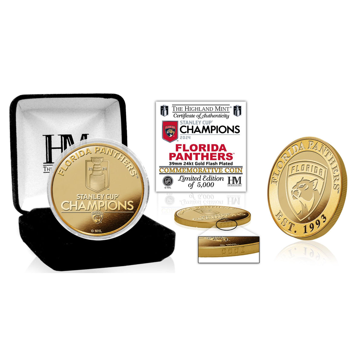 Florida Panthers 2024 Stanley Cup Champions Gold Coin in Gift Box