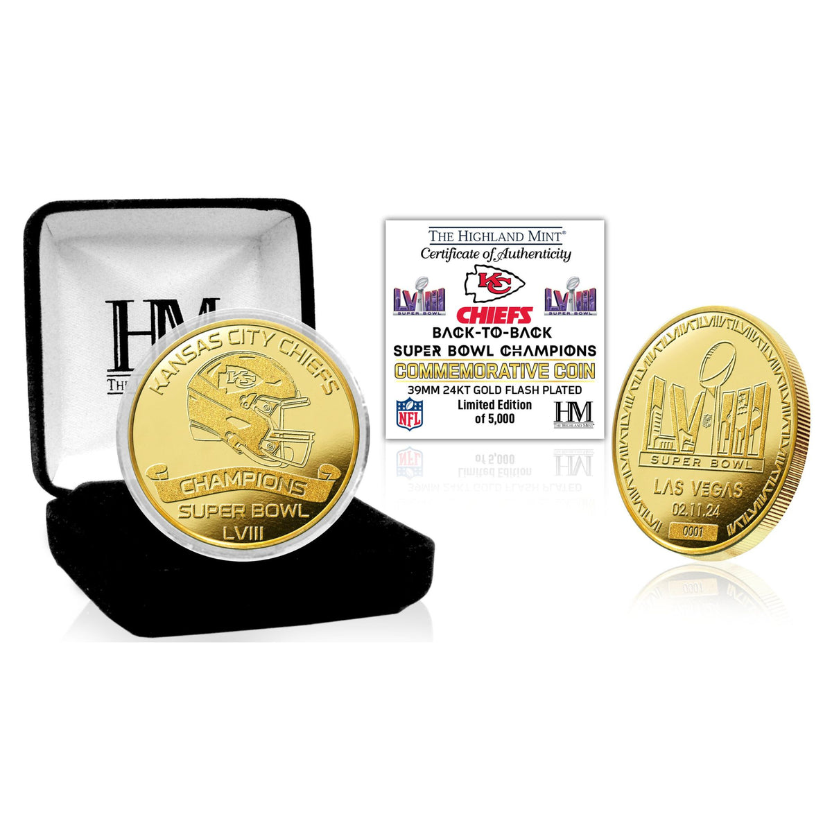 Kansas City Chiefs Super Bowl LVIII Champions Gold Plated Coin in Gift Box