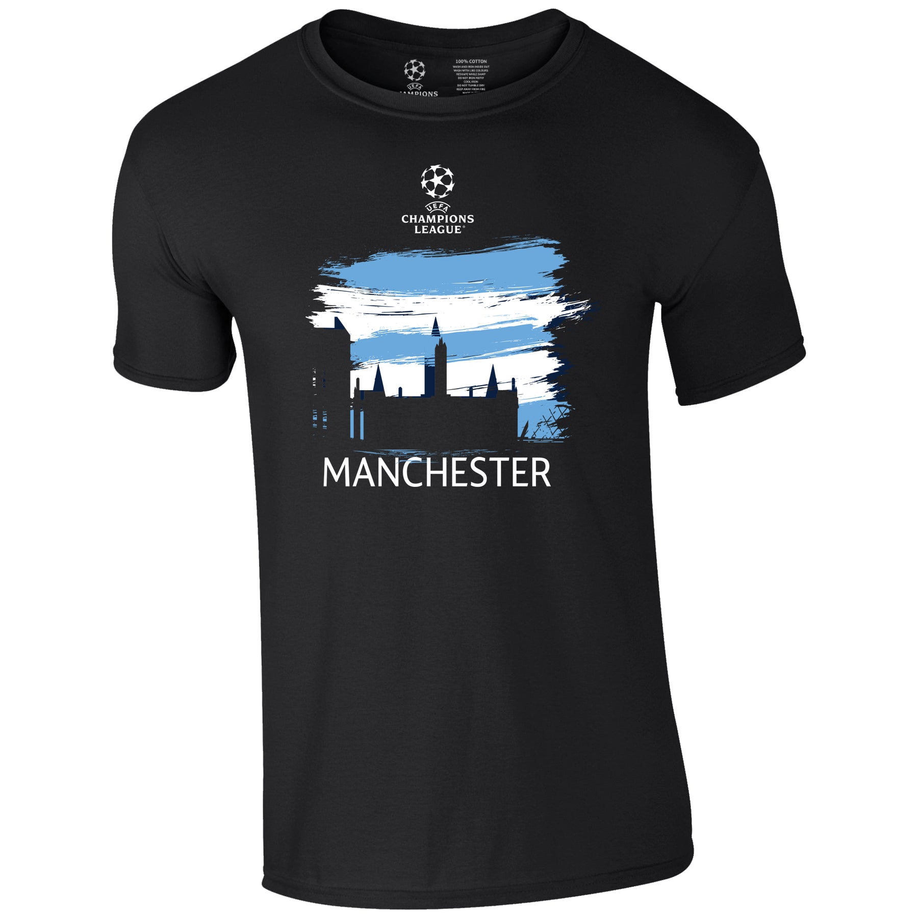 Champions League Manchester City Painted Skyline T-Shirt Black