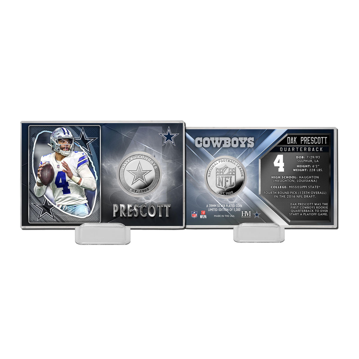 Dak Prescott (Cowboys) Player Silver Mint Coin in Presentation Display