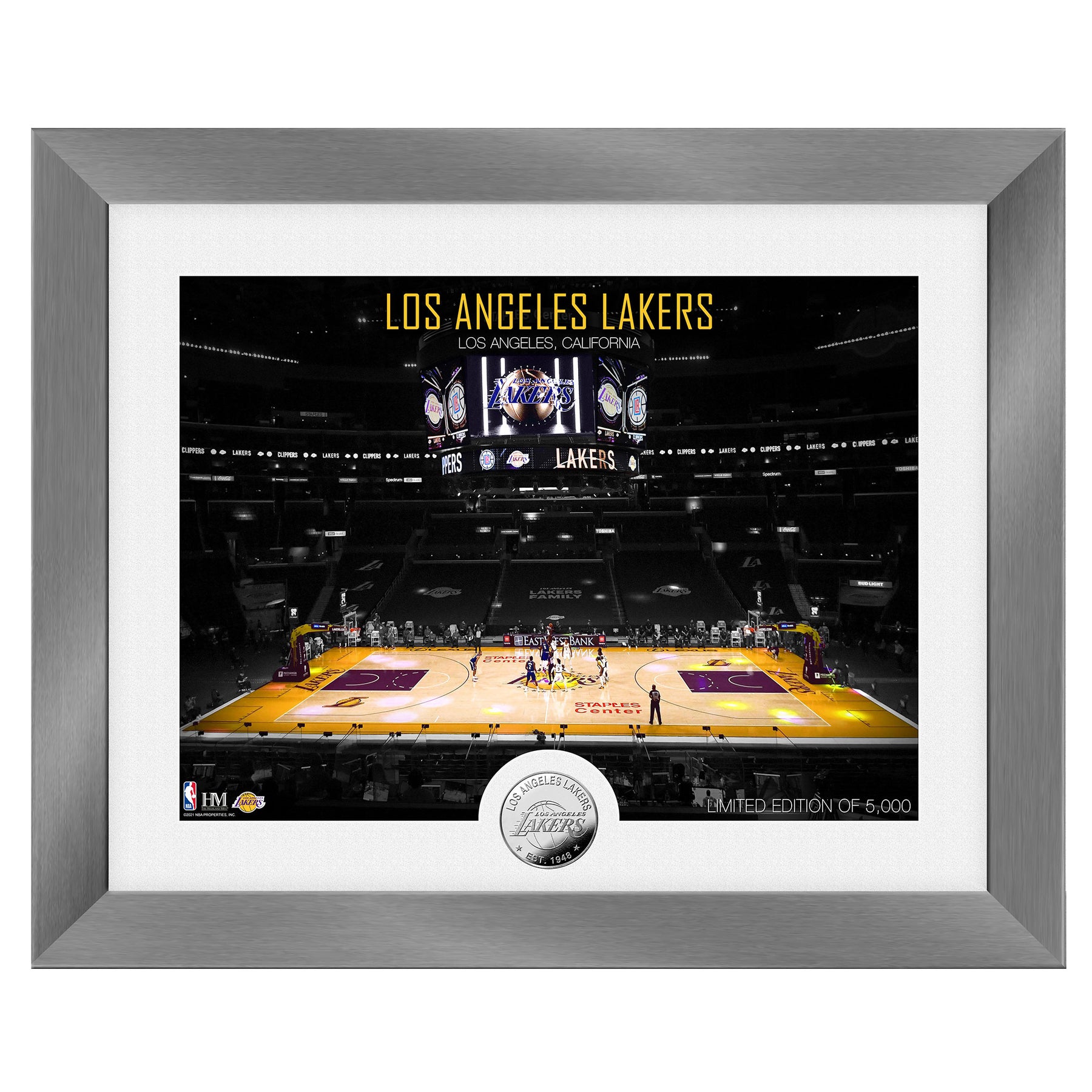 Los Angeles Lakers Art Deco Stadium Silver Coin in Framed Photo