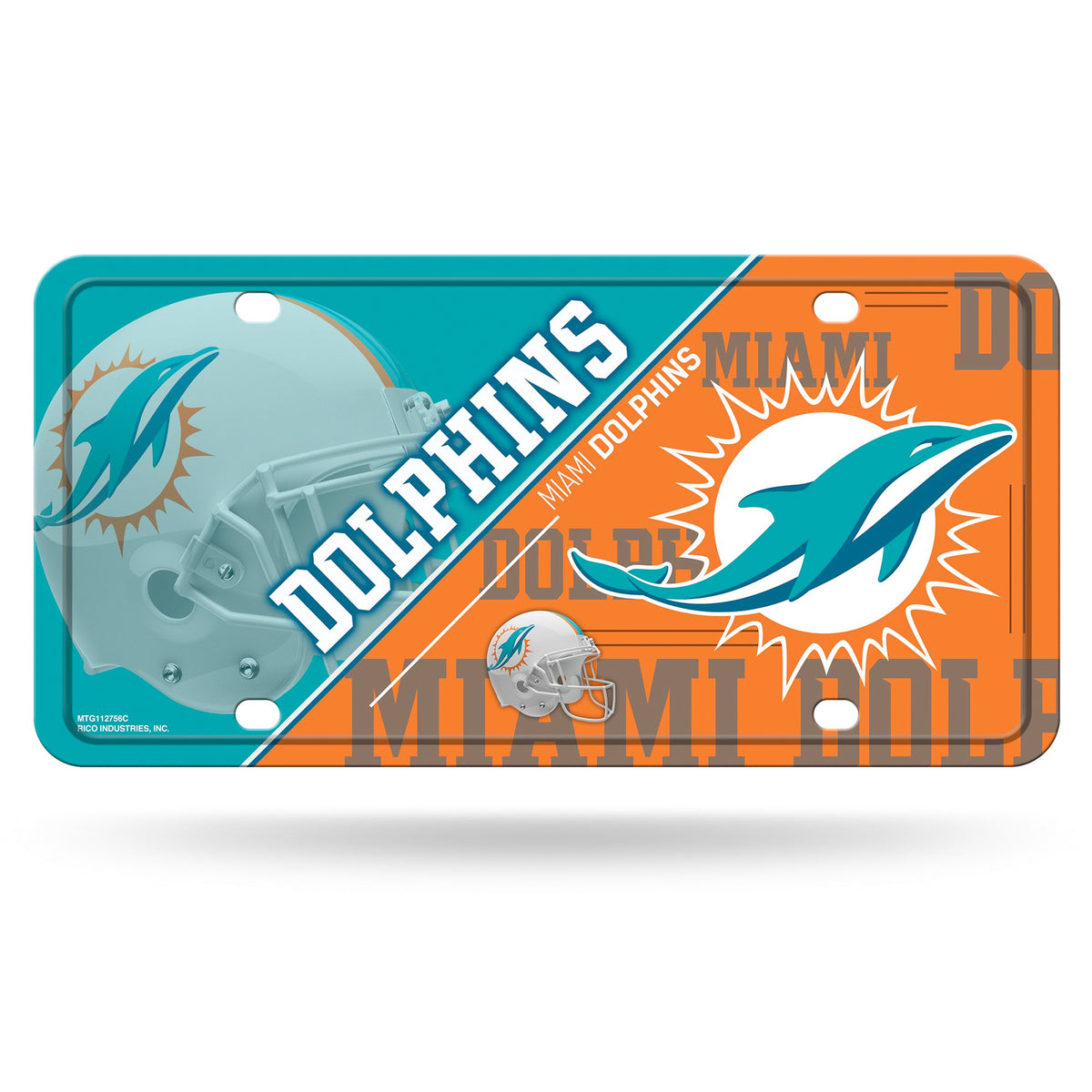 Miami Dolphins Split Design Metal License Plate