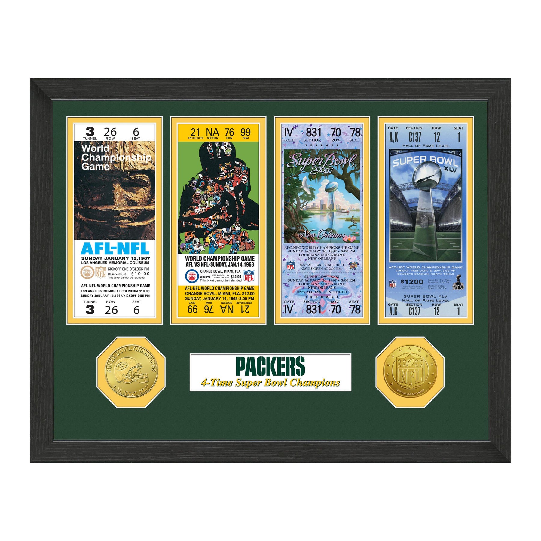 Green Bay Packers Super Bowl Champions Ticket Collections Frame