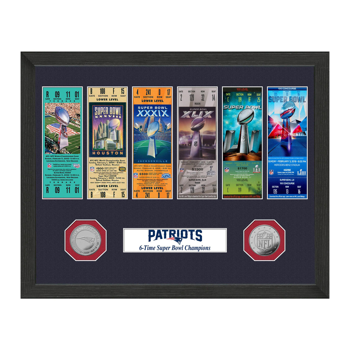 New England Patriots Super Bowl Champions Ticket Collections Frame