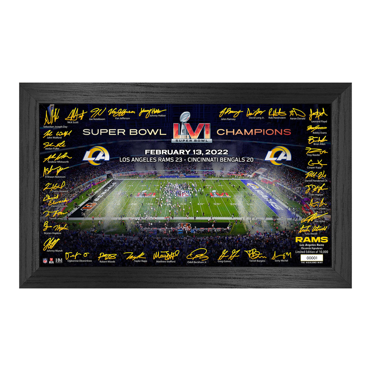 Los Angeles Rams Super Bowl 2022 LVI Champions Signature Field Celebration Grid Frame