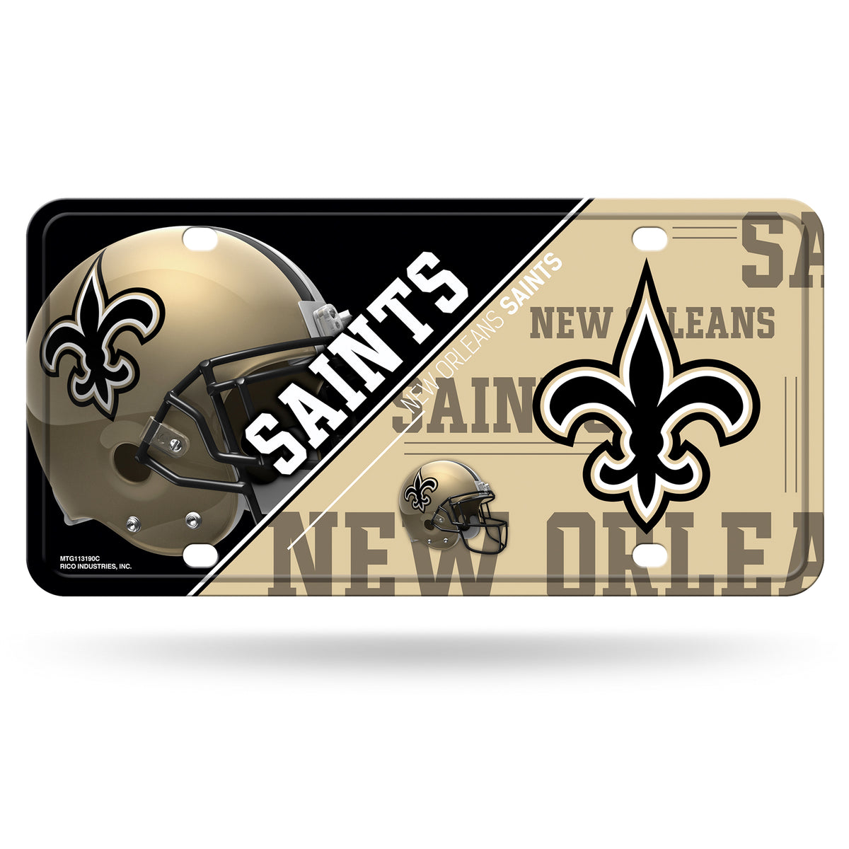 New Orleans Saints Split Design Metal License Plate